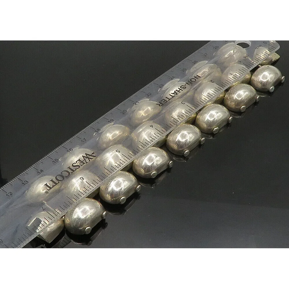 MEXICO 925 Sterling Silver - Vintage Heavy Shiny Dome Chain Bracelet - BT9042 - Picture 2 of 10